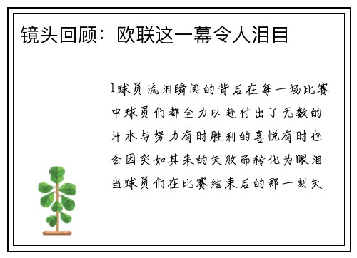 镜头回顾：欧联这一幕令人泪目